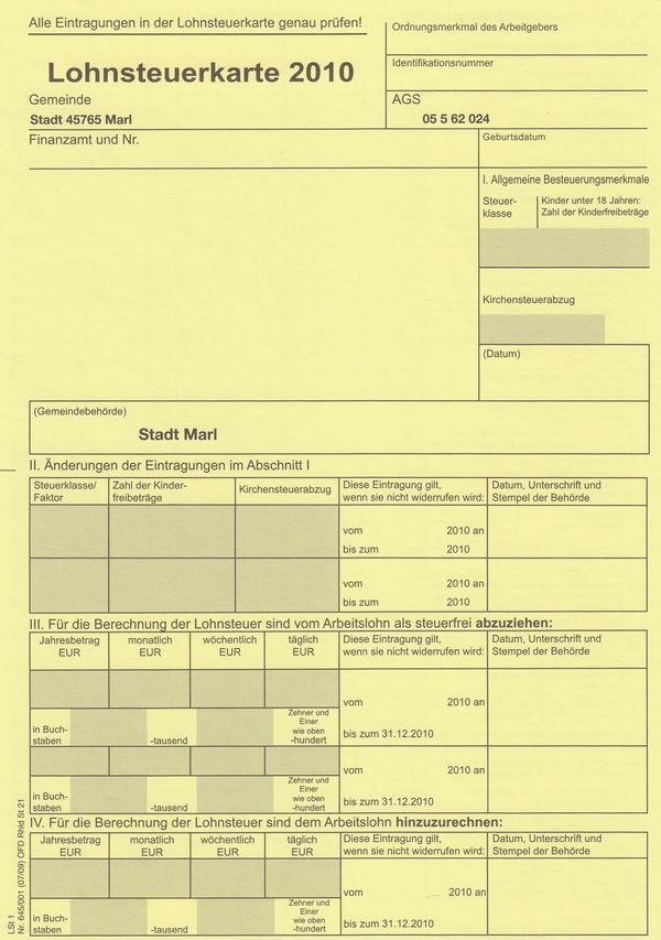 Lohnsteuerkarte 2010