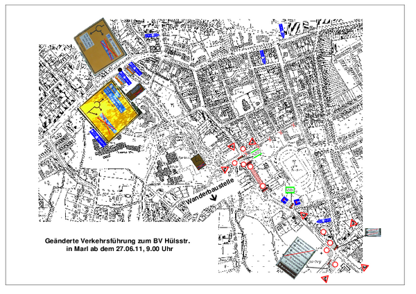 Übersicht über die großräumige Umleitung und die  verkehrslenkenden Maßnahmen in Hüls